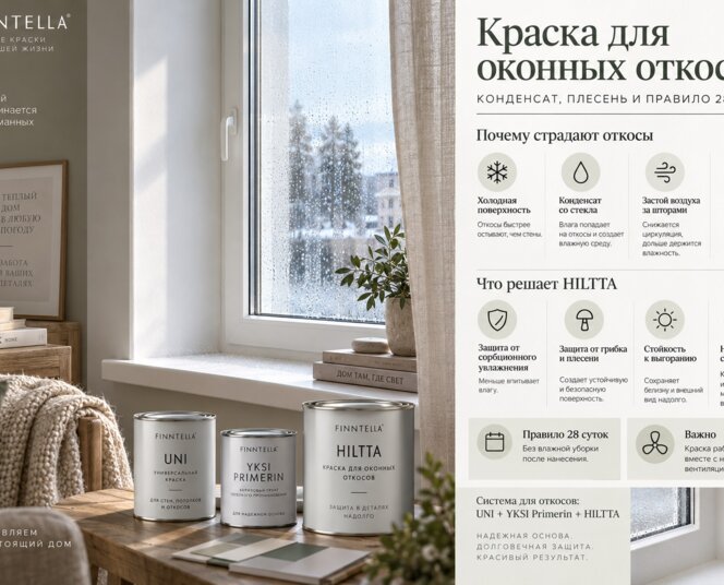 Краска для оконных откосов: конденсат, плесень и правило 28 суток