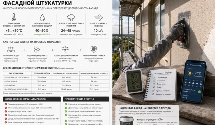 Когда штукатурить фасад: погодные условия для нанесения