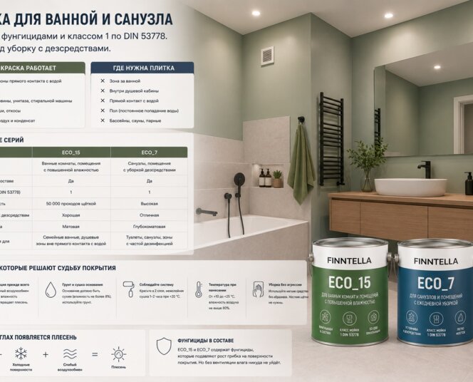 Краска для ванной и санузла: влажность, фунгициды и границы применения