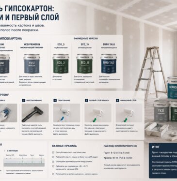 Чем красить гипсокартон: грунт, стыки и первый слой