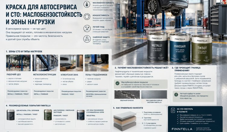 Краска для автосервиса и СТО: маслобензостойкость и зоны нагрузки