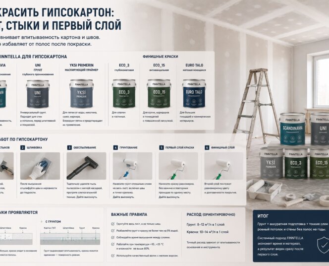 Чем красить гипсокартон: грунт, стыки и первый слой
