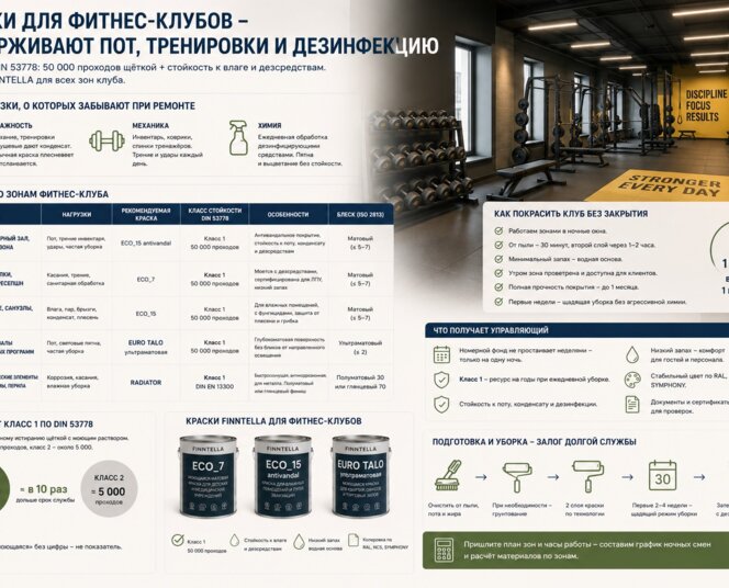 Краска для фитнес-клуба: влажность, трение и дезинфекция