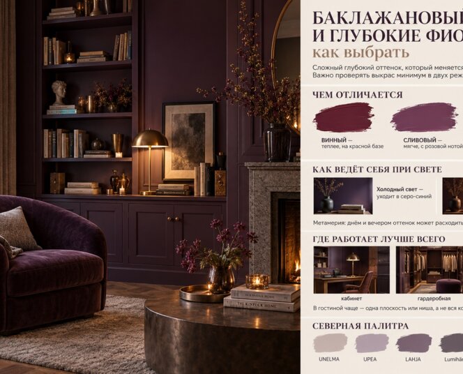 Баклажановый и глубокие фиолетовые в интерьере: как выбрать