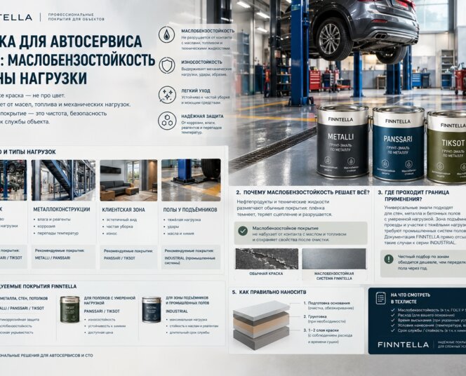 Краска для автосервиса и СТО: маслобензостойкость и зоны нагрузки