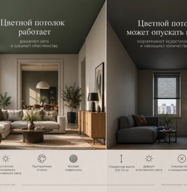 Цветной потолок: когда пятая стена работает, а когда опускает комнату